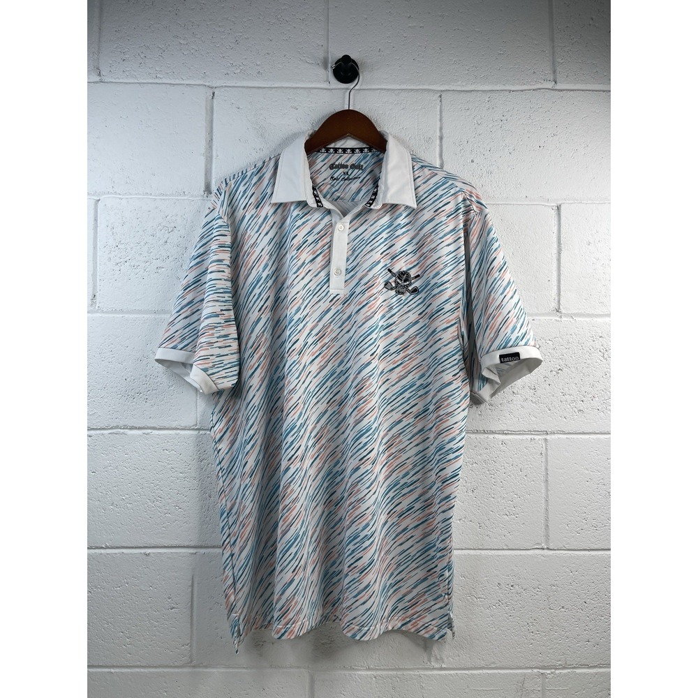 Tattoo Golf Epic Collection Polo Shirt Mens XL White Blue Skull Crossbones EUC
